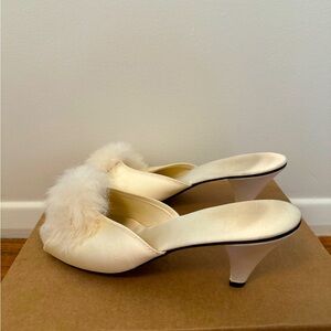 Vintage 80s satin and fur puff heels size 8-8.5